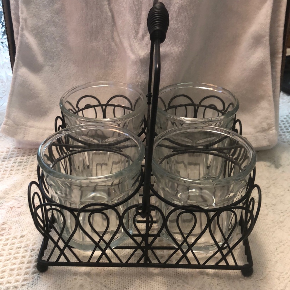 DONATED Better Homes & Garden metal 1/2 pint jar caddy w/set of 4 14oz tumblers - Picture 1 of 1